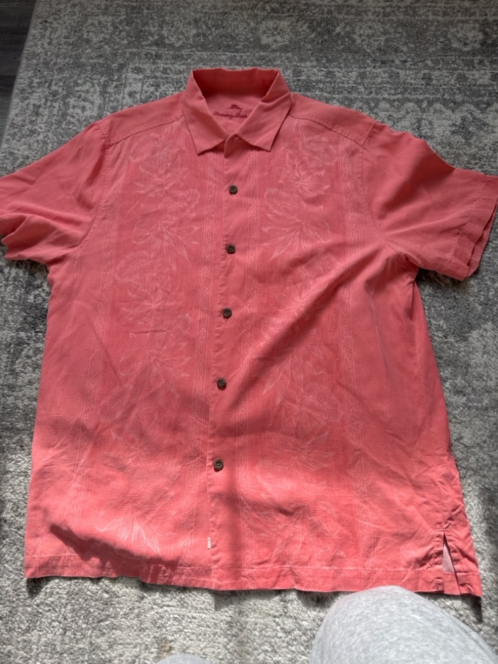 Tommy Bahama Silk Camp Shirt Large Pink Hawaiian Button Up Silk Vintage Frat